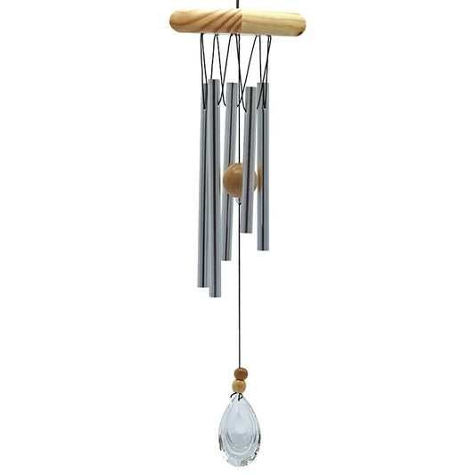 Elegantes Windspiel mit Holz, fünf Stäben und Kristallwindfänger