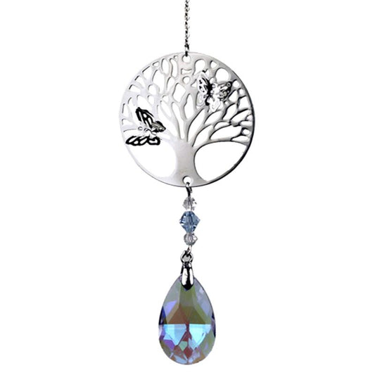 Tree of Life mit Regenbogen-Kristalltropfen violett - Feng Shui Eleganz