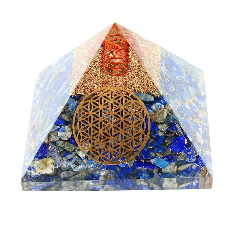 Lapis-Lazuli-Orgonit-Pyramide „Blume des Lebens“ – Harmonie und Kraft in Perfektion