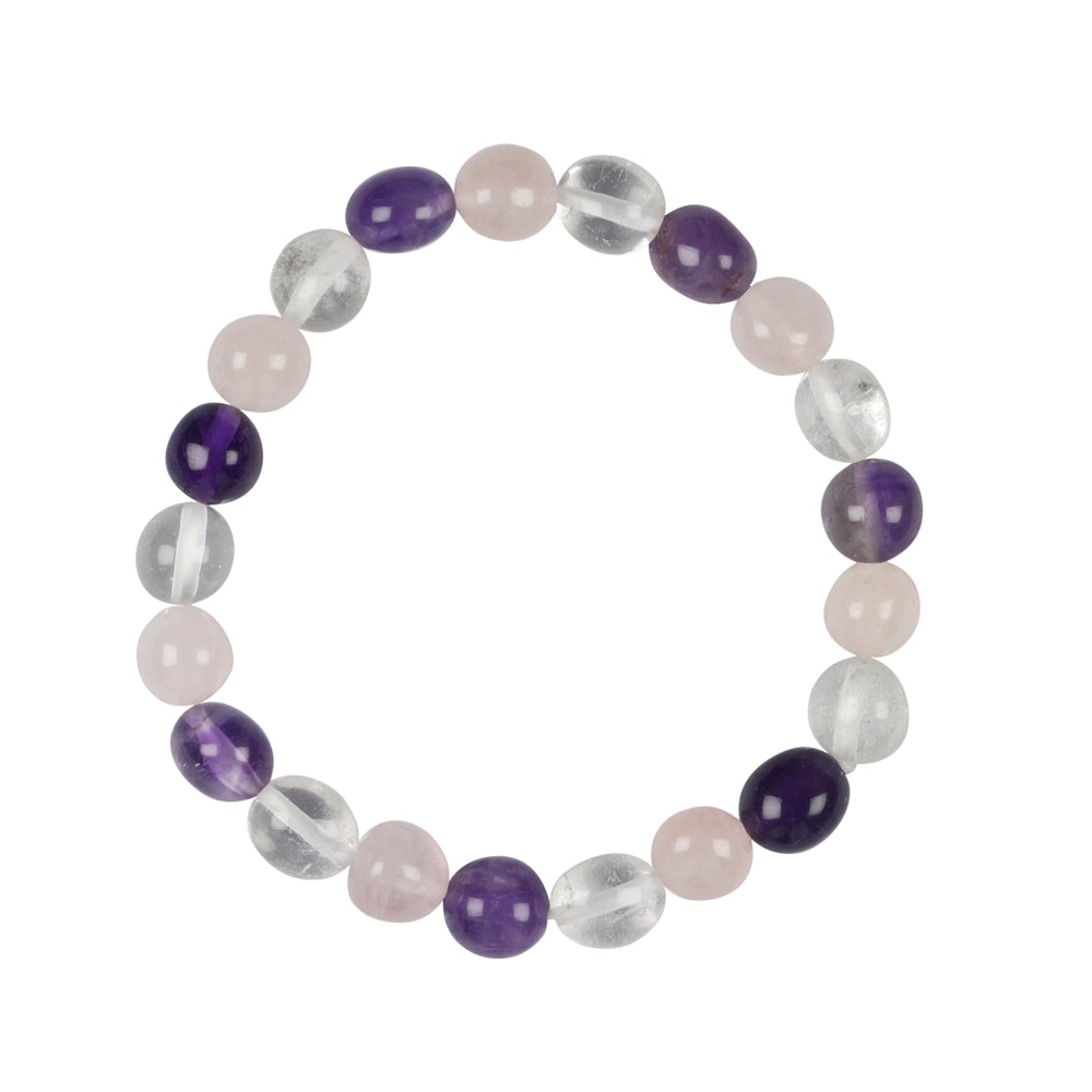 Bracelet amethyst, rock crystal, rose quartz 9 - 10mm nuggets