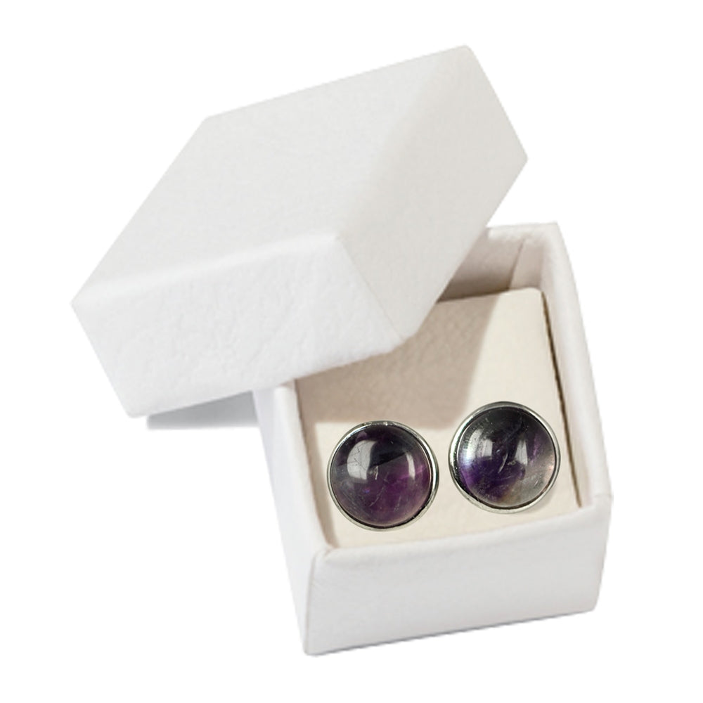Stud earrings fluorite cabochon 8mm