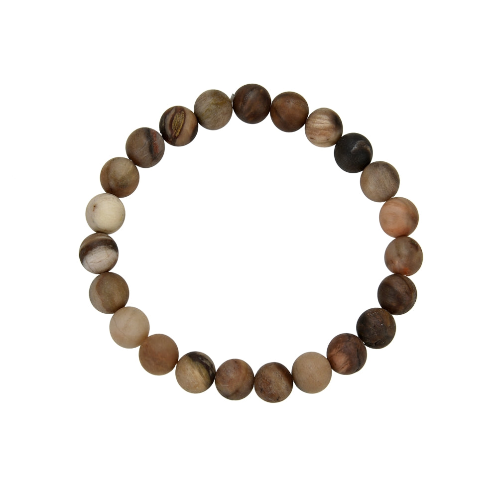 Bracelet petrified wood 8mm balls, matted
