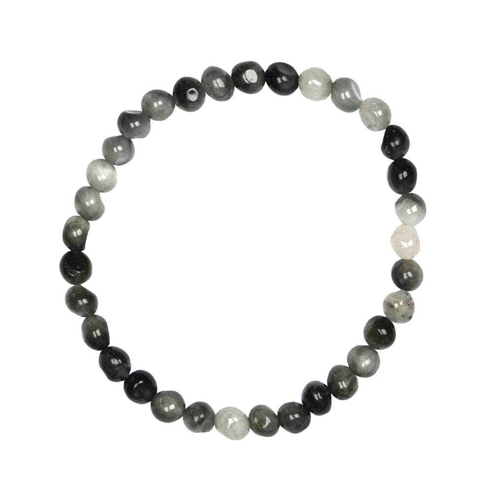 Silbergraues Quarz-Katzenaugen Armband - 6mm Nuggets