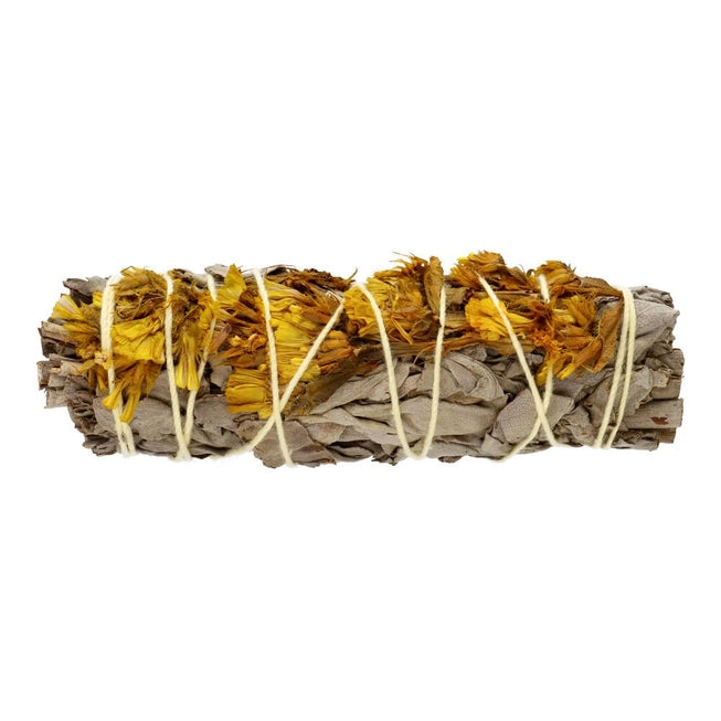 Weißer Salbei mit gelber Sinuata Smudge Stick - Sonnenlicht Räucherbündel