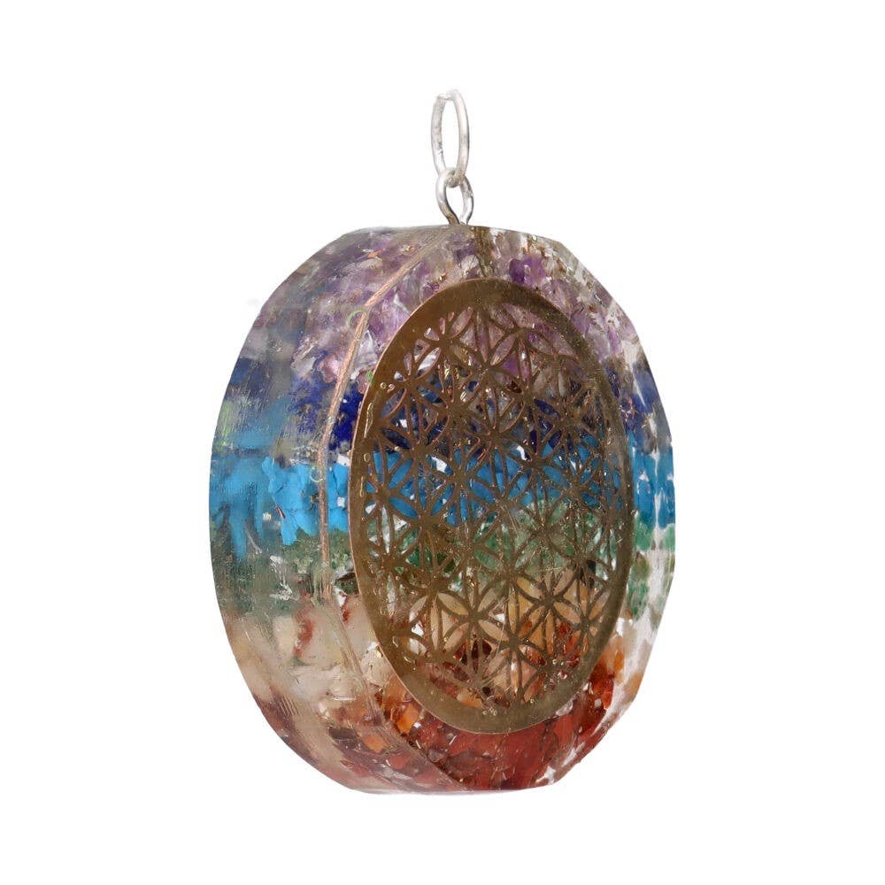 Orgonit Chakra Anhänger mit goldener Blume des Lebens – ca. 4 cm