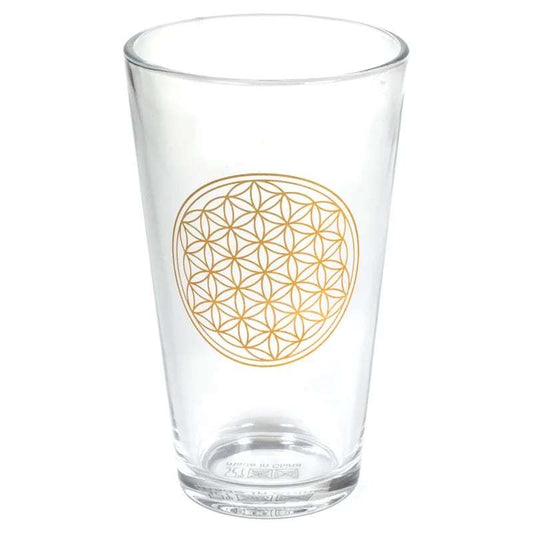 Trinkglas mit Goldener Blume des Lebens für kalte Getränke