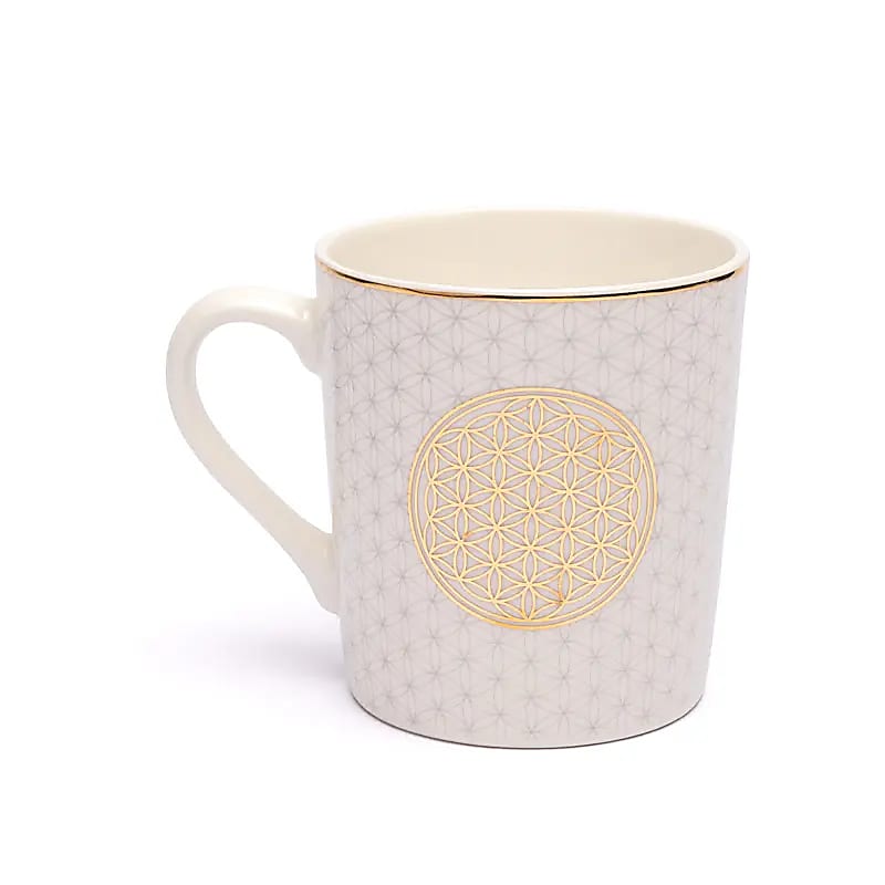 Kaffeetasse Blume des Lebens – Weiß/Gold 250 ml