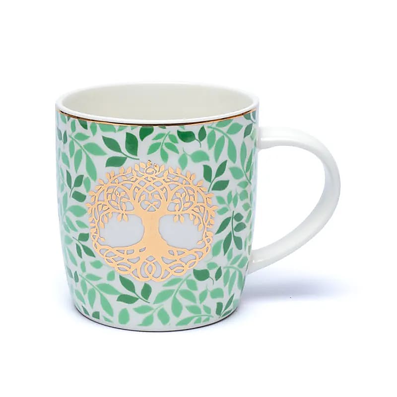 Teetasse Baum des Lebens mit Sieb – Bone China Porzellan – 0,4 l – Hellgrün