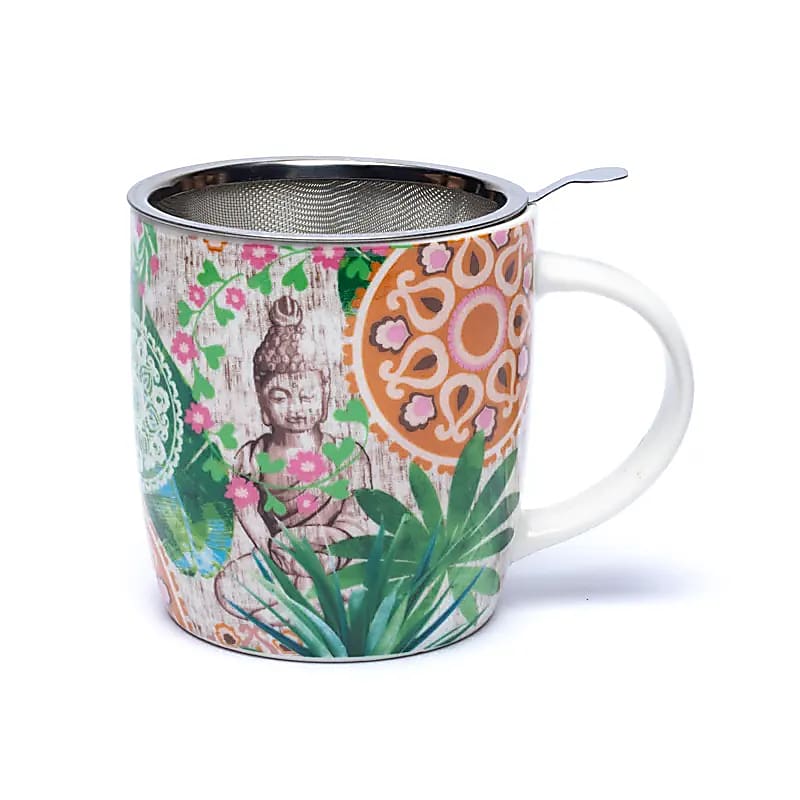 Teetasse Buddha Paradies mit Sieb – Bone China Porzellan – 400 ml – Mehrfarbig