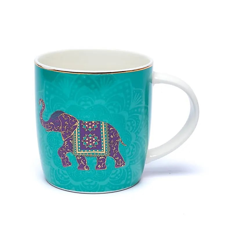 Teetasse mit Sieb – Indischer Elefant (Türkis) – Bone China Porzellan – 400 ml