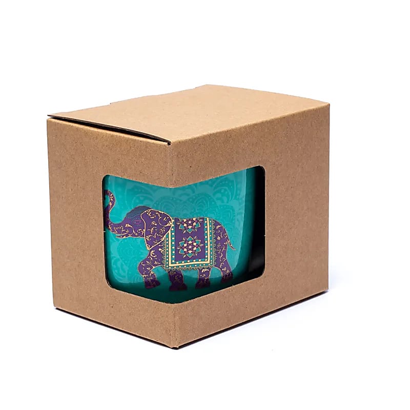 Teetasse mit Sieb – Indischer Elefant (Türkis) – Bone China Porzellan – 400 ml