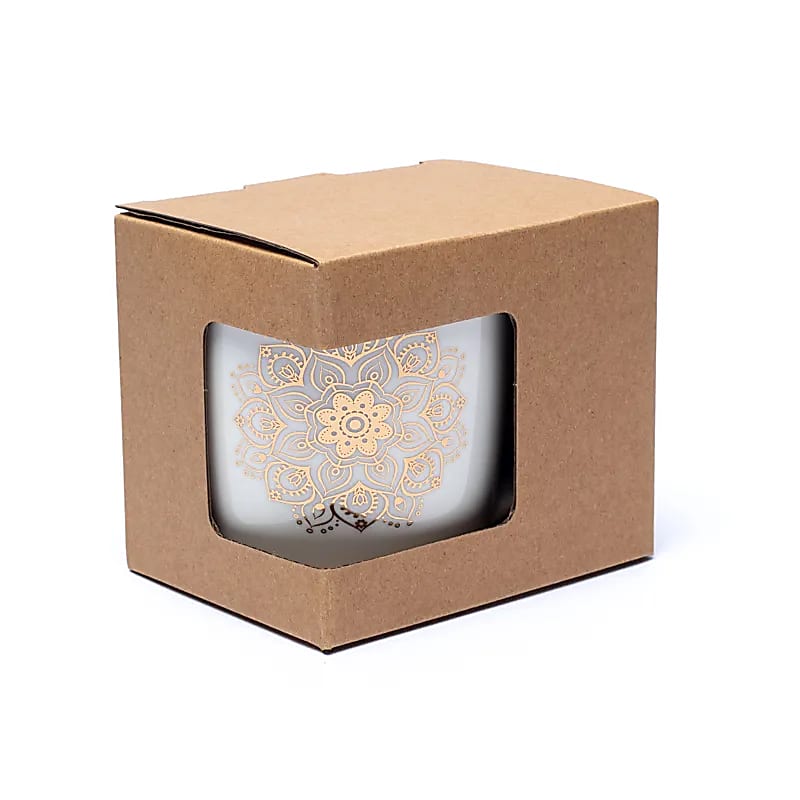 Teetasse mit Sieb Mandala Weiß/Gold – Bone China Porzellan – 400 ml