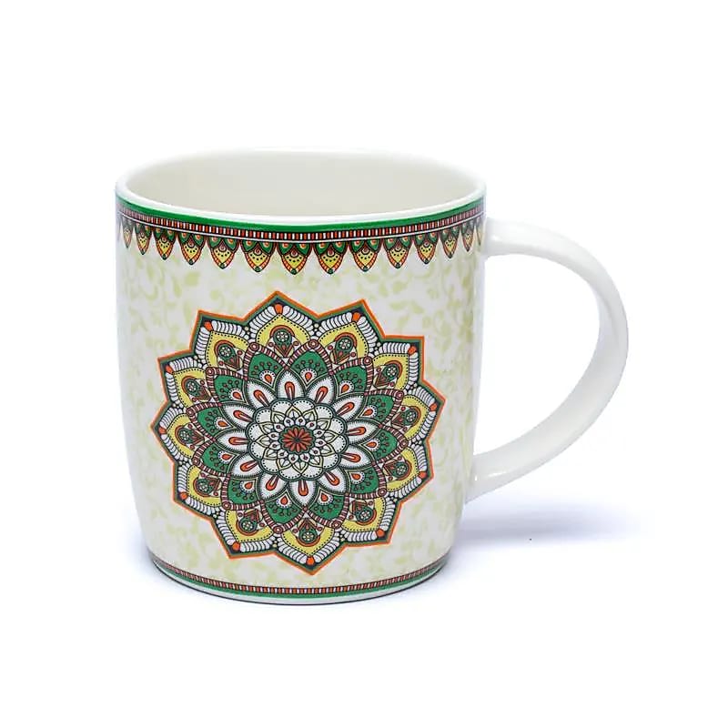 Teetasse Mandala Grün mit Sieb – Bone China Porzellan – 400 ml