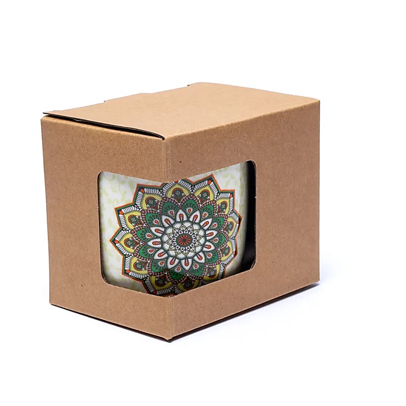 Teetasse Mandala Grün mit Sieb – Bone China Porzellan – 400 ml