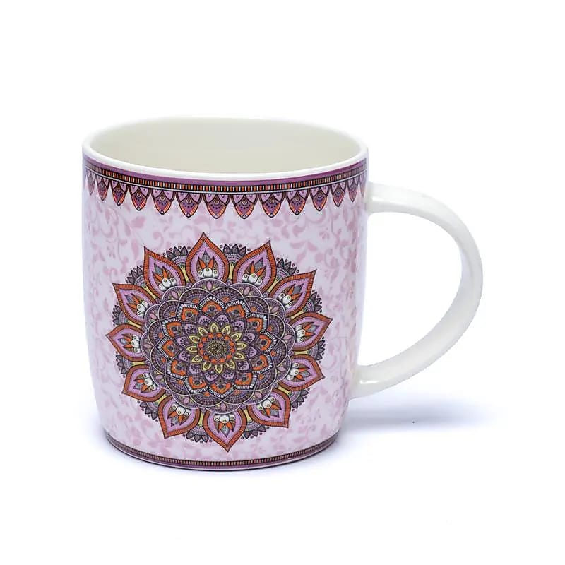 Teetasse Mandala Lila mit Sieb – Bone China Porzellan – 400 ml
