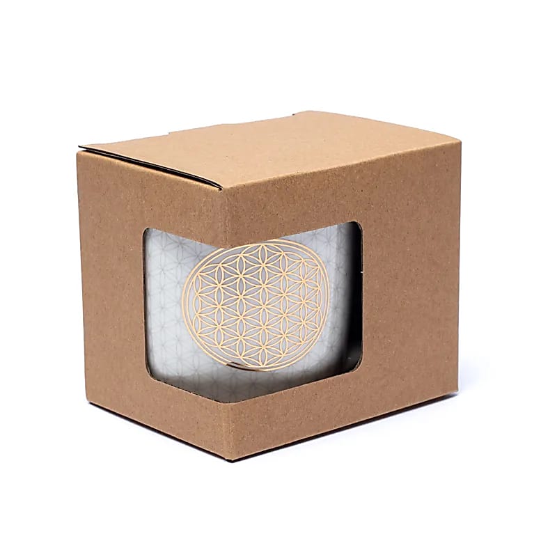 Teetasse Blume des Lebens mit Sieb – Bone China Porzellan – 400 ml – Gold/Weiß