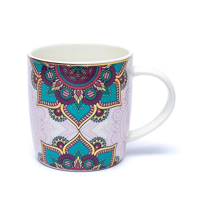 Teetasse Mandala Türkis mit Sieb – Bone China Porzellan – 400 ml
