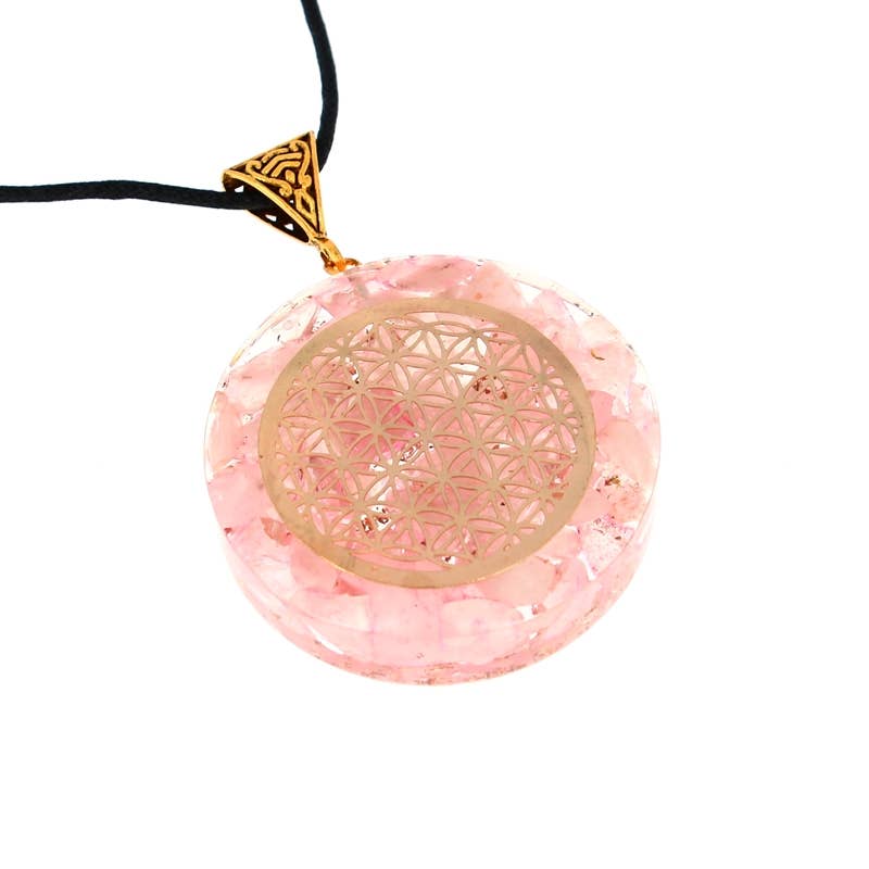 Orgonit Anhänger aus Rosenquarz mit Blume des Lebens – 4 cm