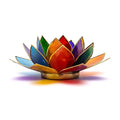Lotus Teelichthalter aus Capiz-Muschel – 7 Chakra-Farben mit goldfarbenem Rand