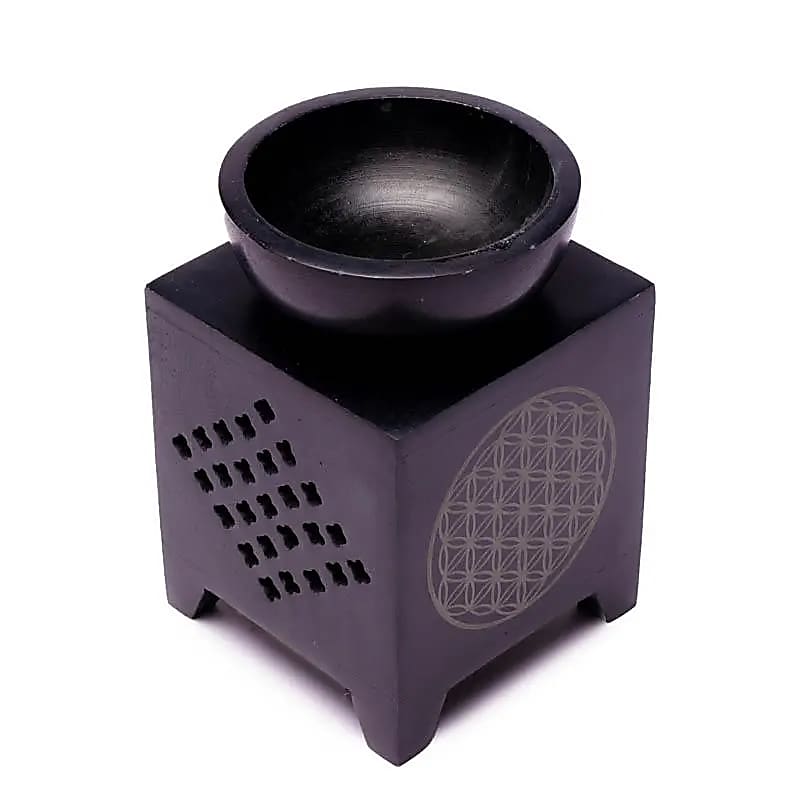 Oil burner soapstone flower of life