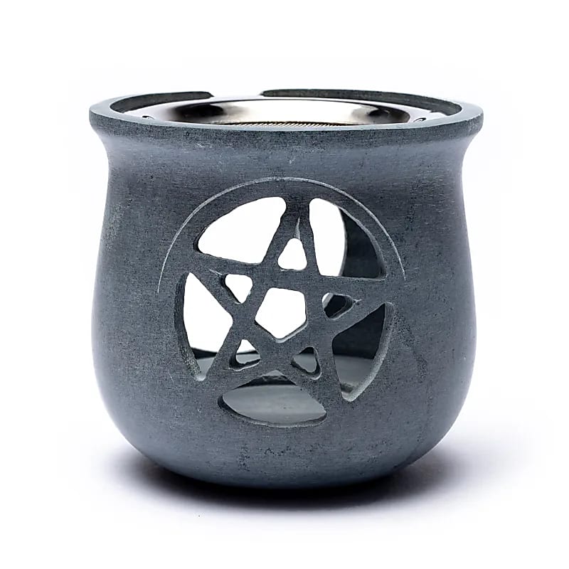 Incense burner pentagram soapstone gray