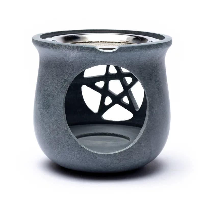 Incense burner pentagram soapstone gray