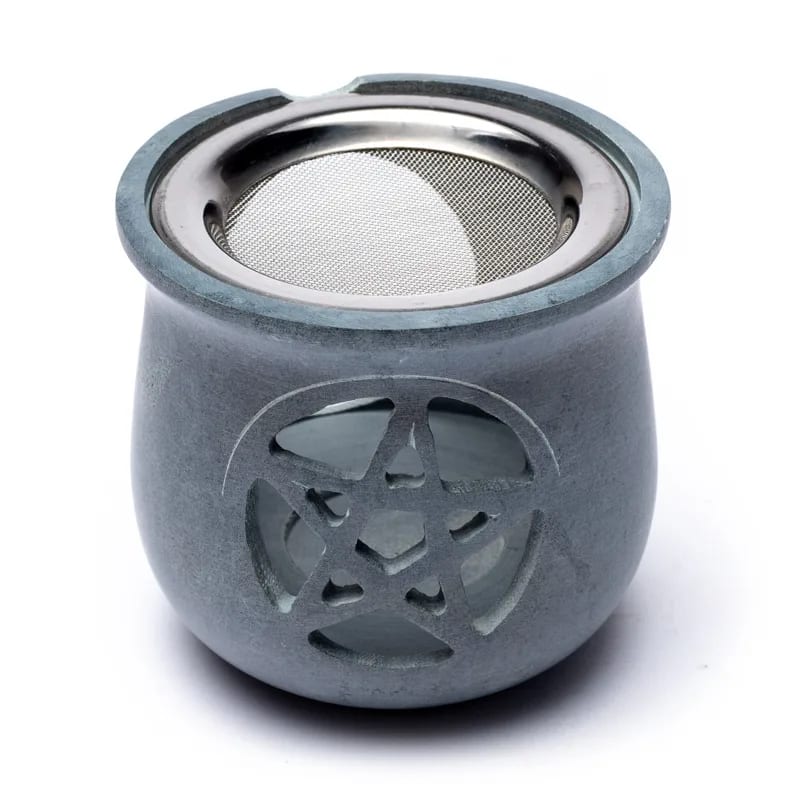 Incense burner pentagram soapstone gray