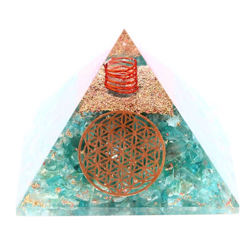 Aquamarin-Orgonit-Pyramide „Blume des Lebens“