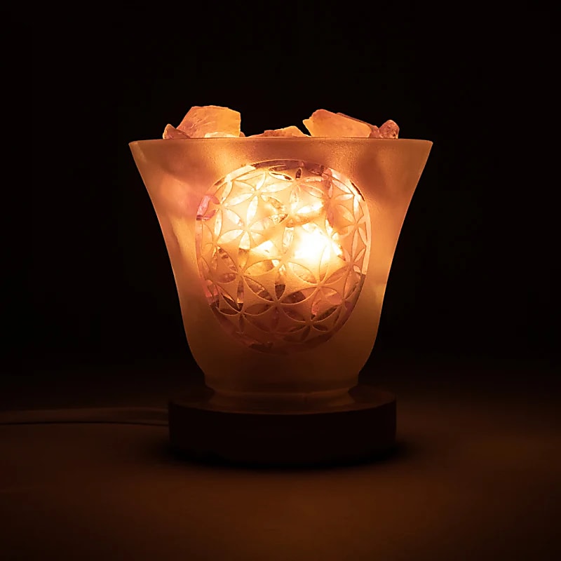 Edelsteinlampe Blume des Lebens mit Kabel und LED