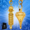 Set mit 2 Pendeln aus Messing – Isis-Form & Tropfenform, vergoldet