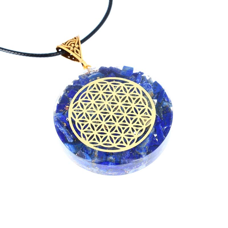 Orgonit Anhänger aus Lapislazuli mit Blume des Lebens – 4 cm
