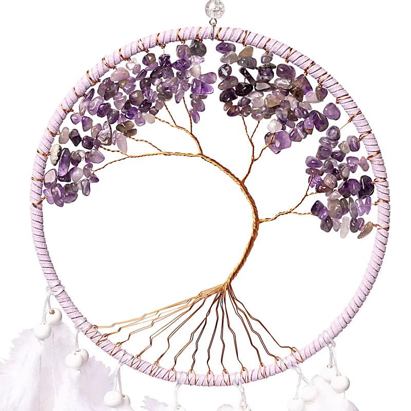 Traumfänger Lebensbaum mit Amethyst – Handgefertigt