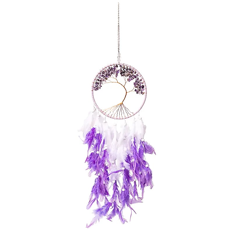 Traumfänger Lebensbaum mit Amethyst – Handgefertigt