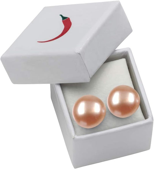 Stud earrings pearl salmon (natural) ball 8mm