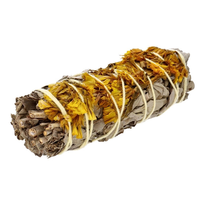 Weißer Salbei mit gelber Sinuata Smudge Stick - Sonnenlicht Räucherbündel