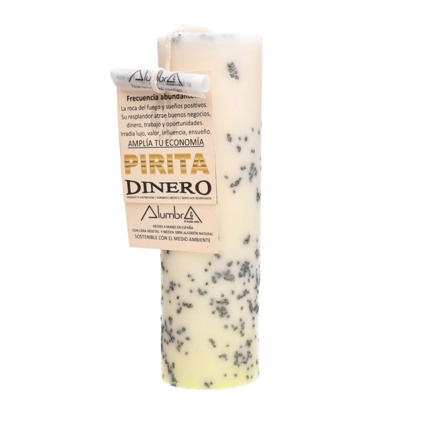 Handgemachte Kerze mit Pyrit – Reichtum, Erfolg und Fülle