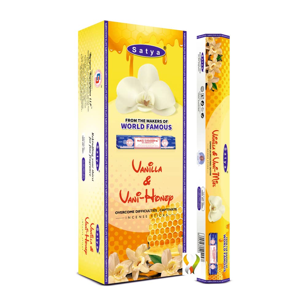 Satya Vanille & Vani Honig Hexa Räucherstäbchen – Süße Harmonie & Wohltuende Wärme