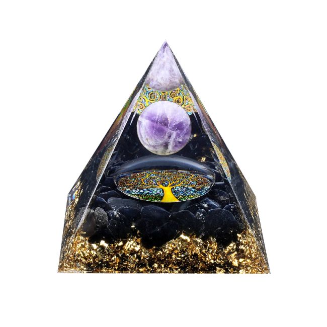 Orgonit-Pyramide Amethyst & Schwarzer Obsidian – Lebensbaum
