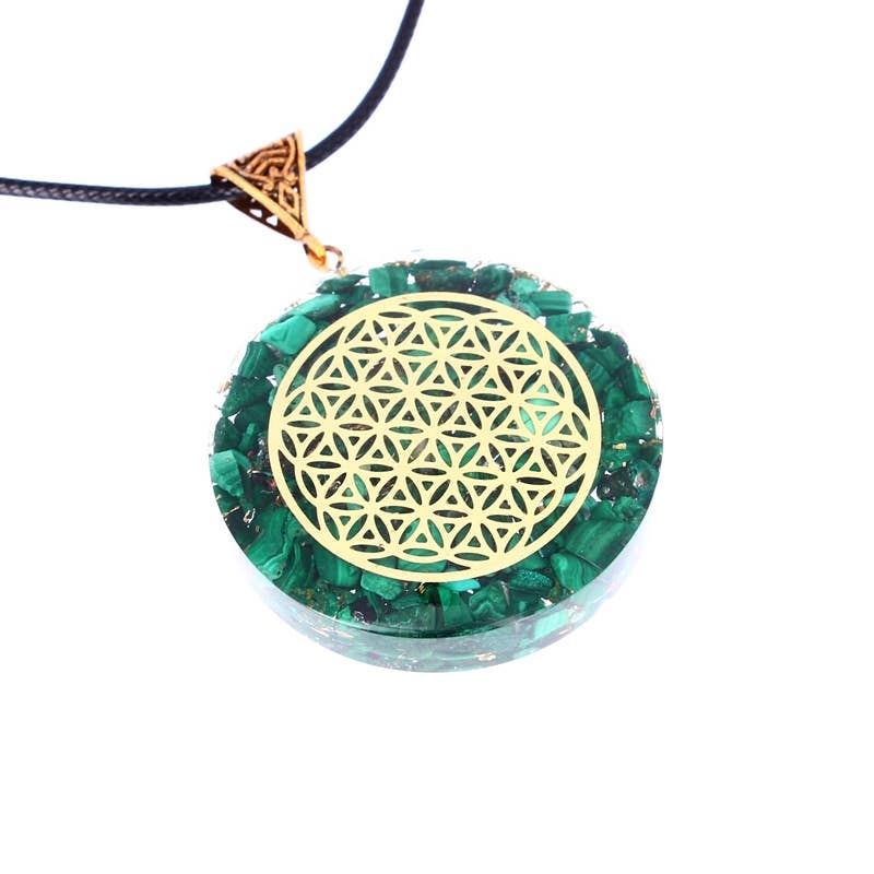 Orgonit-Anhänger „Blume des Lebens“ mit echtem Malachit – Energie und Eleganz in Perfektion