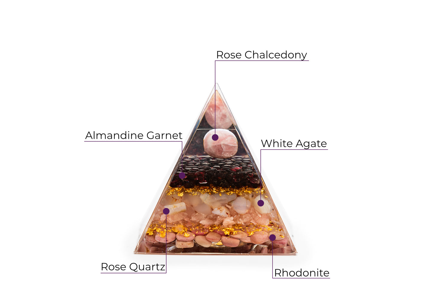 Orgonit Pyramide "Liebeszauber" – Rosen-Chalcedon, Almandin-Granat