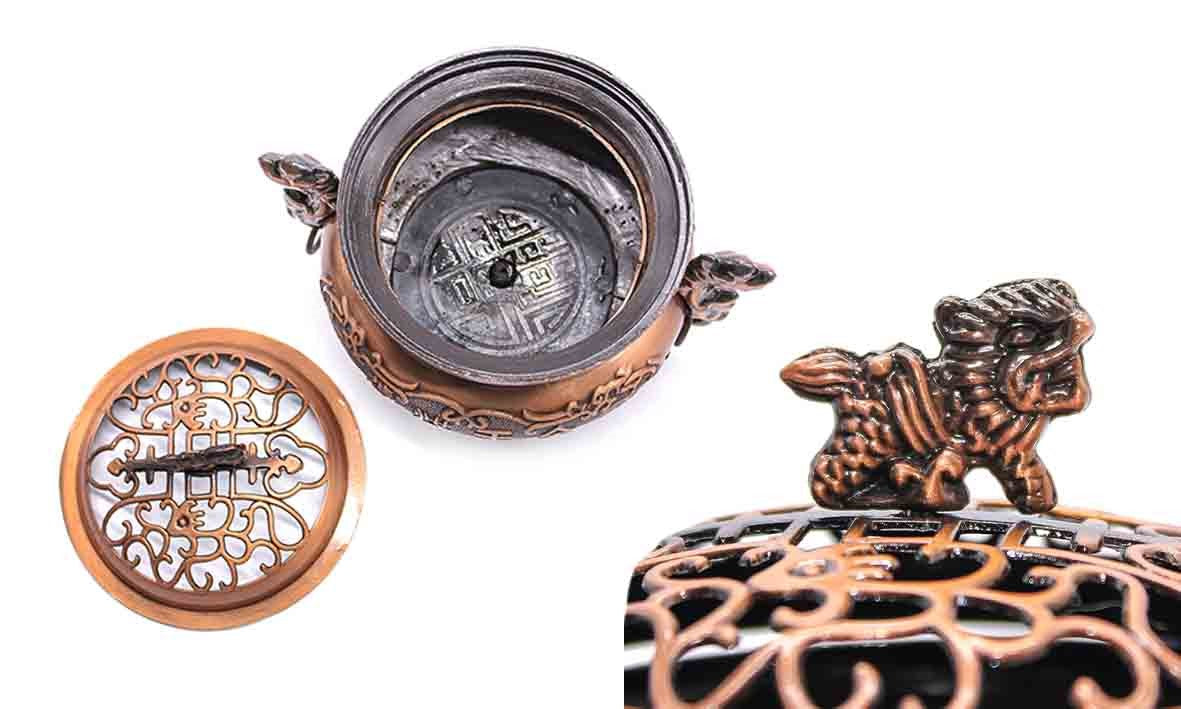 Weihrauchbrenner aus Metall 13x10 cm – Mit chinesischen Schriftzeichen und Drachenköpfen
