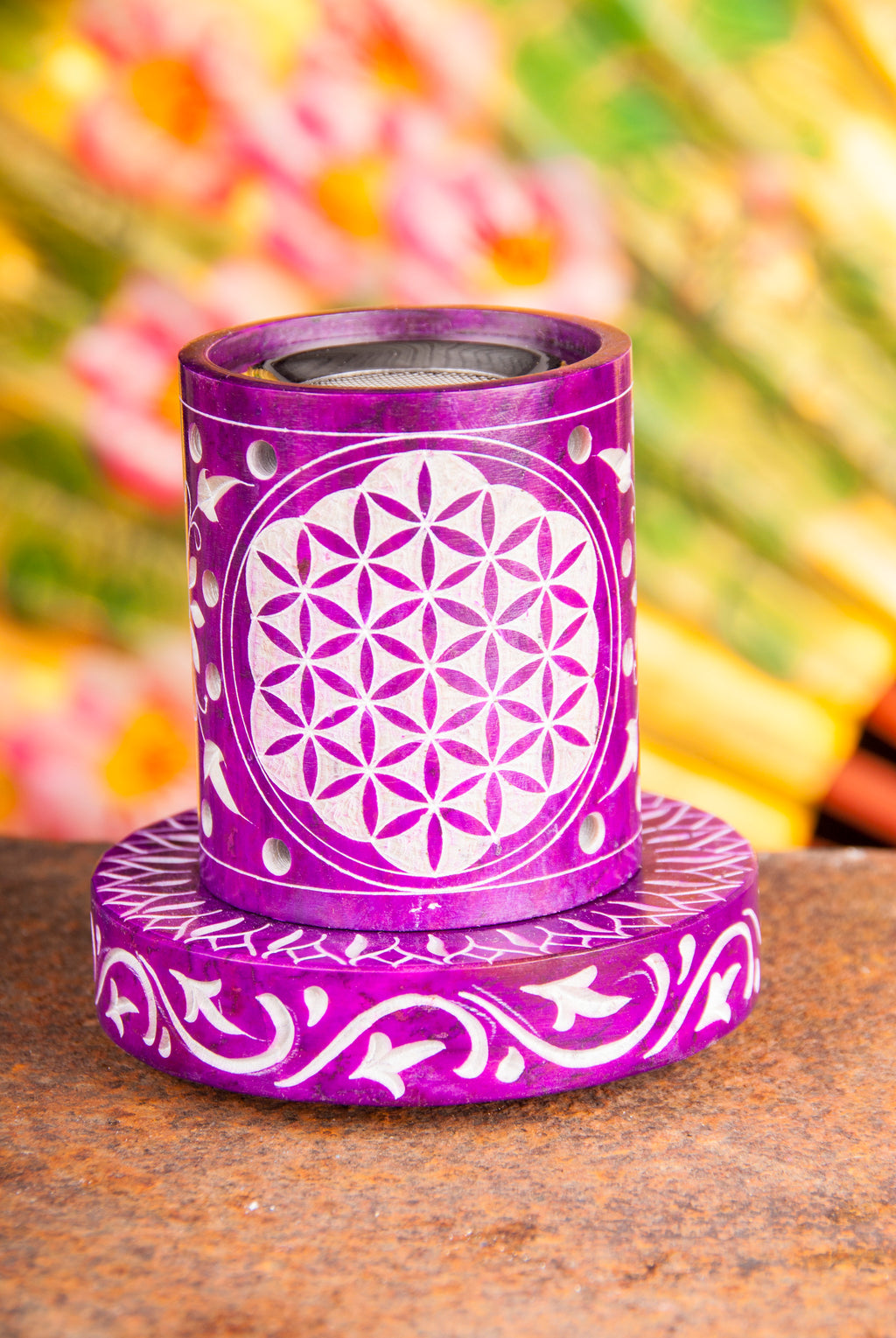Räucherstövchen – Blume des Lebens – Speckstein Lila