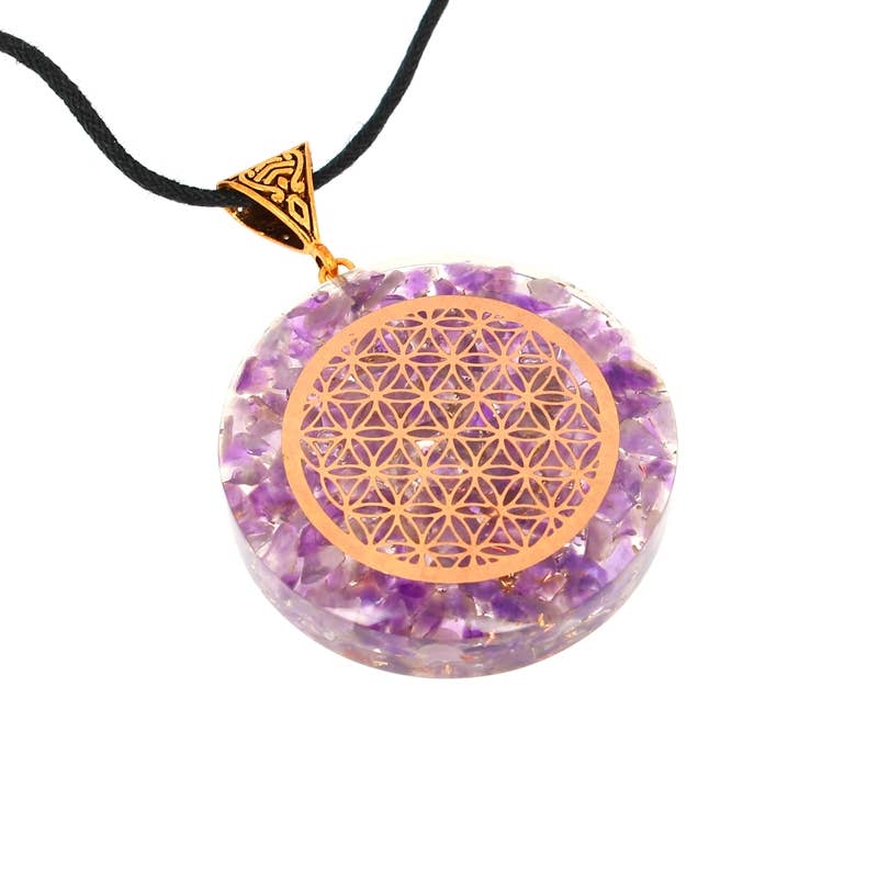 Orgonit Anhänger aus Amethyst mit Blume des Lebens – 4 cm
