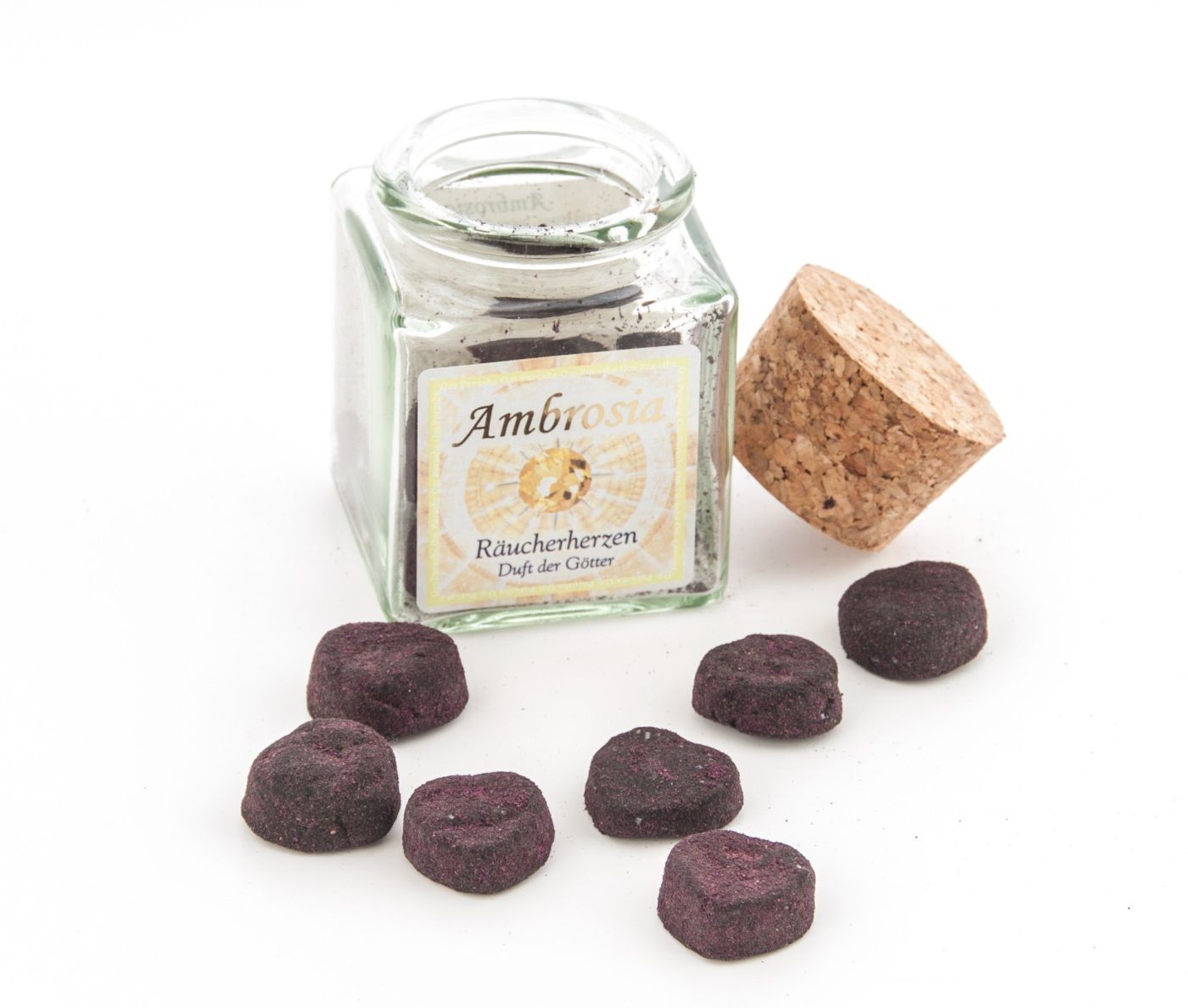 Ambrosia Räucherherzen Pur im Glas mit Korkverschluss