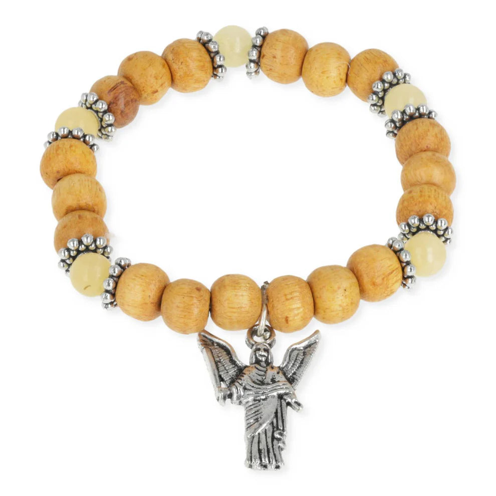 Elastisches Armband Erzengel Uriel mit Holzperlen und Aventurin