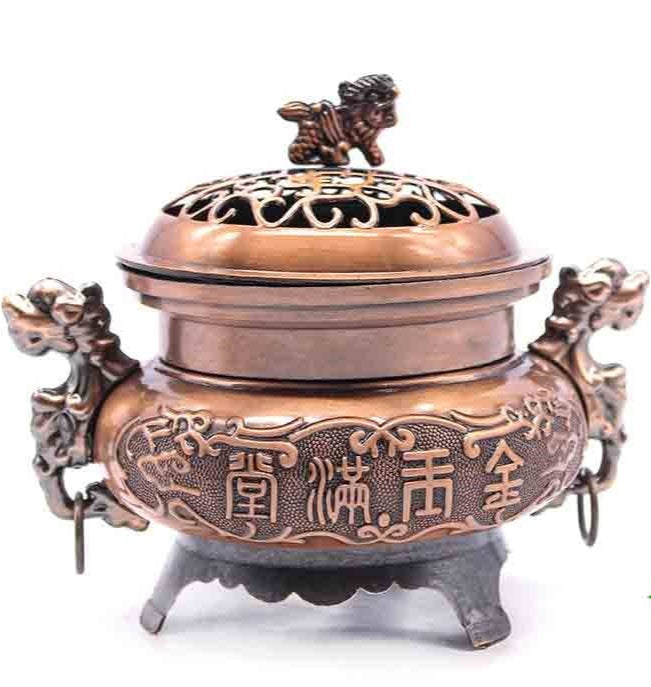 Weihrauchbrenner aus Metall 13x10 cm – Mit chinesischen Schriftzeichen und Drachenköpfen