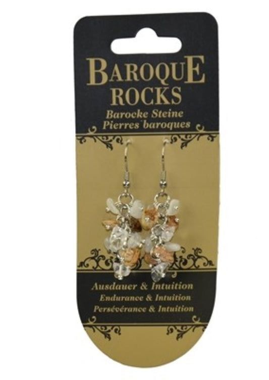 Earrings baroque combination rock crystal, picture jasper, moonstone "Endurance &amp; Intuition", 3 rows