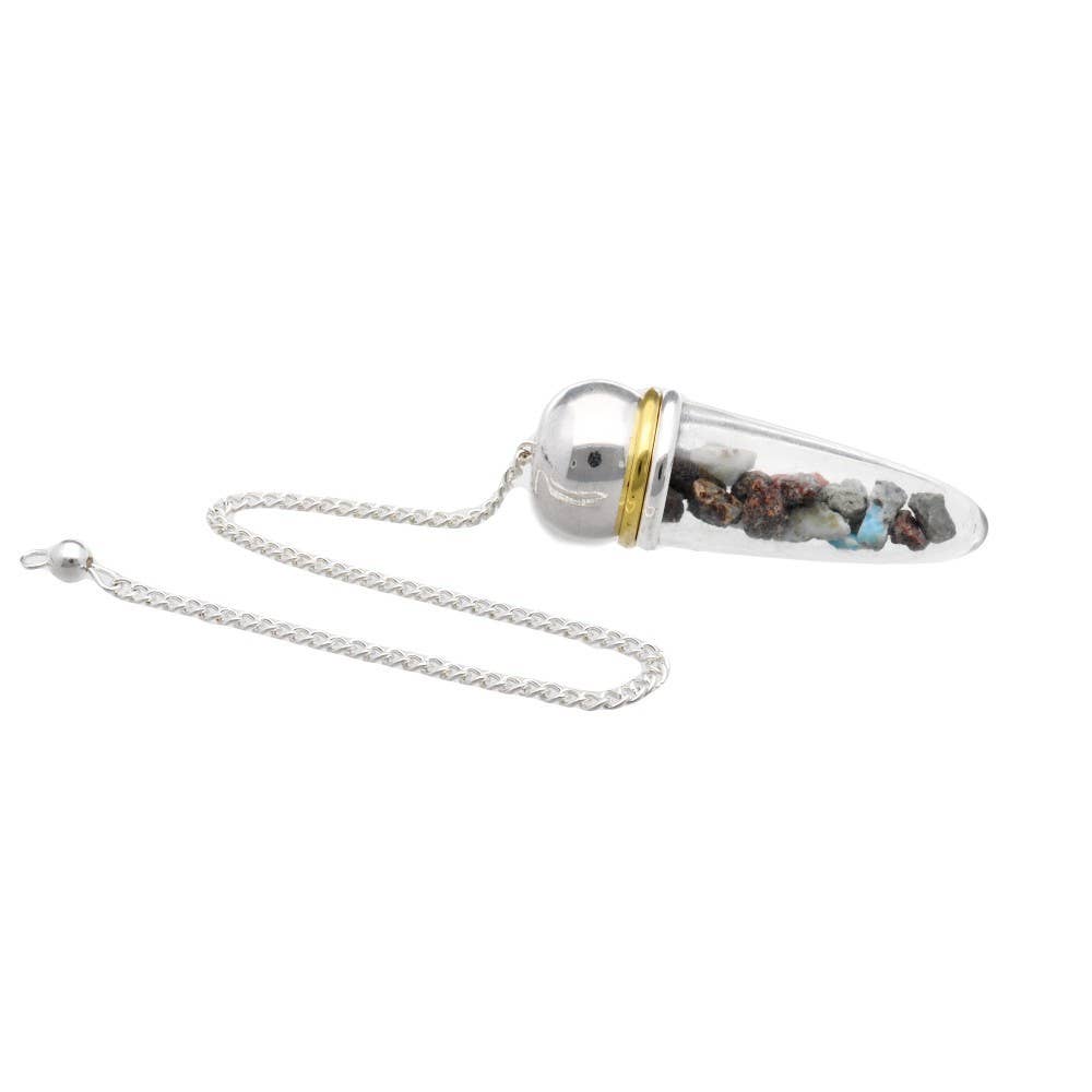 Larimar Drop Pendel mit Orgonit & Harz – Metallic Witness, ca. 5 cm