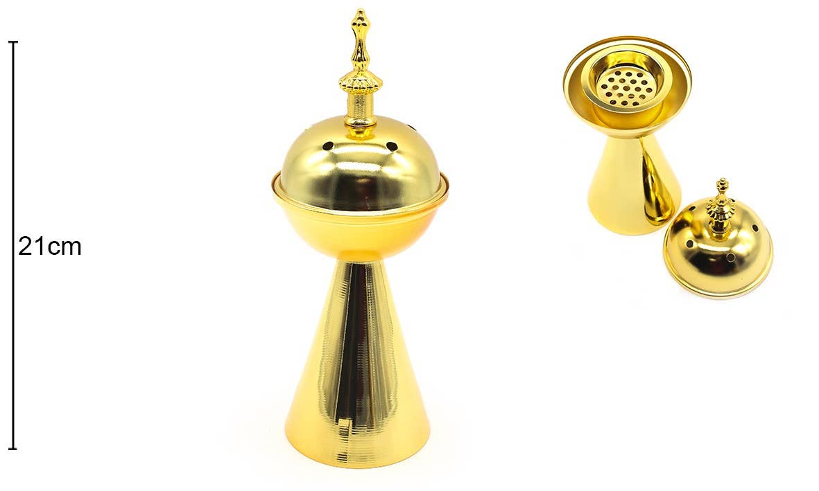 Goldfarbener Weihrauchbrenner aus Metall – 8 x 8 x 21 cm