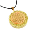 Orgonit Anhänger aus Peridot mit Blume des Lebens – 4 cm